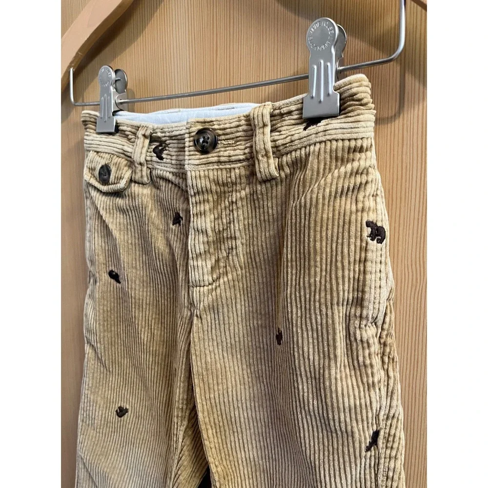 Gap Corduroy Pants Toddler 3Y Tan Embroidered Bear Straight Leg Trousers